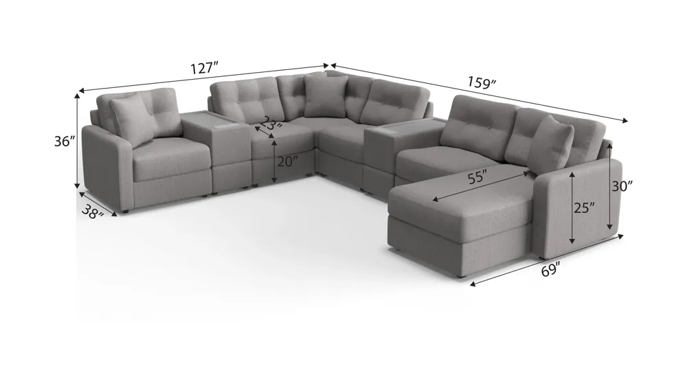 ModularOne 8-pc. Sectional w/Two Power Consoles Dimensions