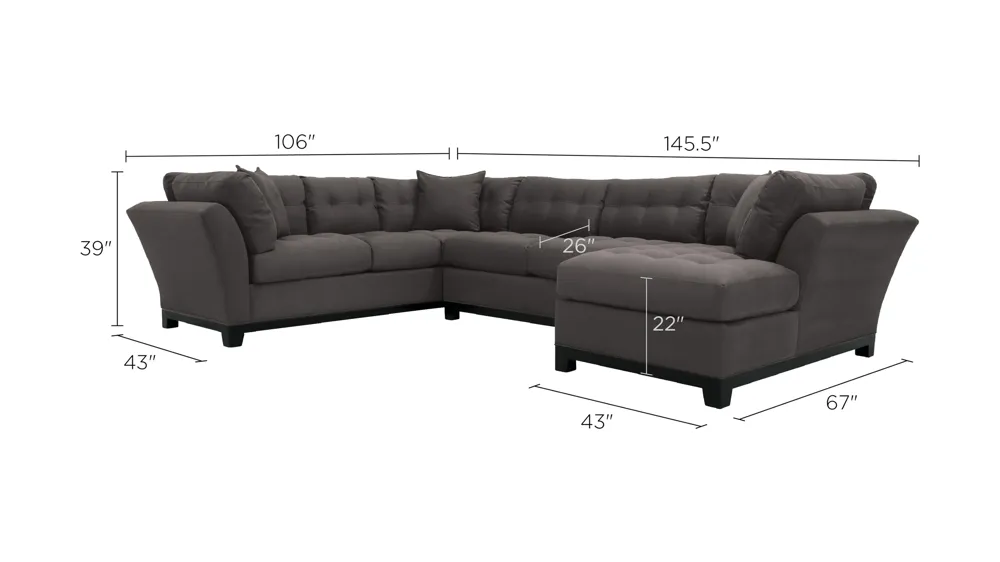 Metropolis 3-pc. Right Hand Facing Sectional Sofa Dimensions