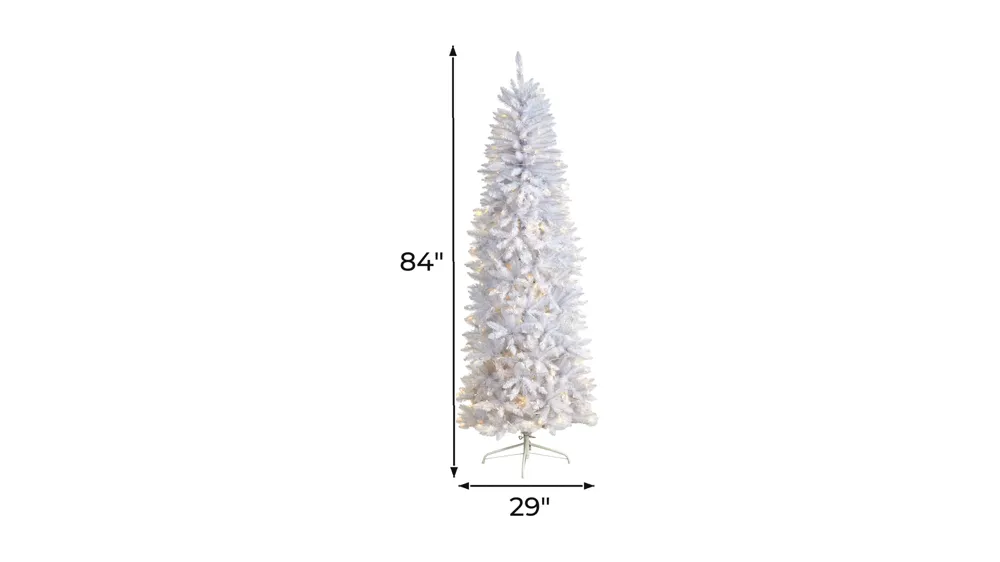 7' Slim White Artificial Christmas Tree with Warm White LED Lights and Bendable Branches Dimensions