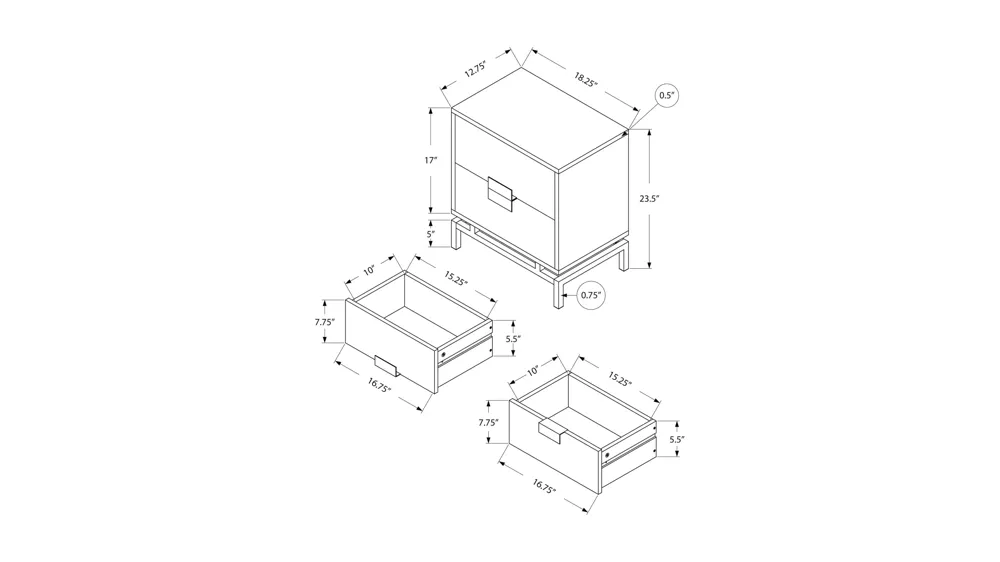 Monarch Specialties 2 Drawer Accent Table Dimensions