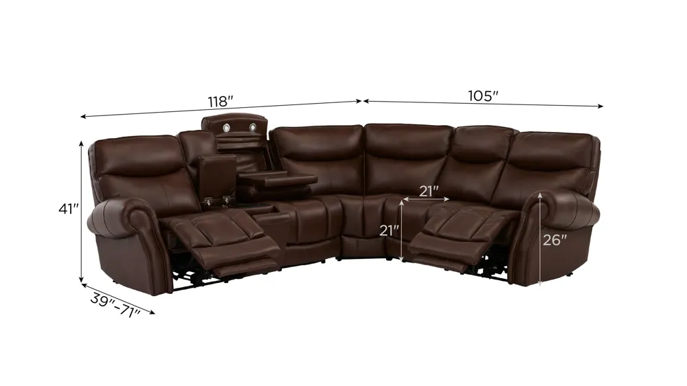 Brooks 6-pc. Zero Gravity Triple Power Sectional Dimensions