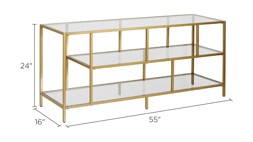 Zinnia TV Stand with Glass Shelves Dimensions