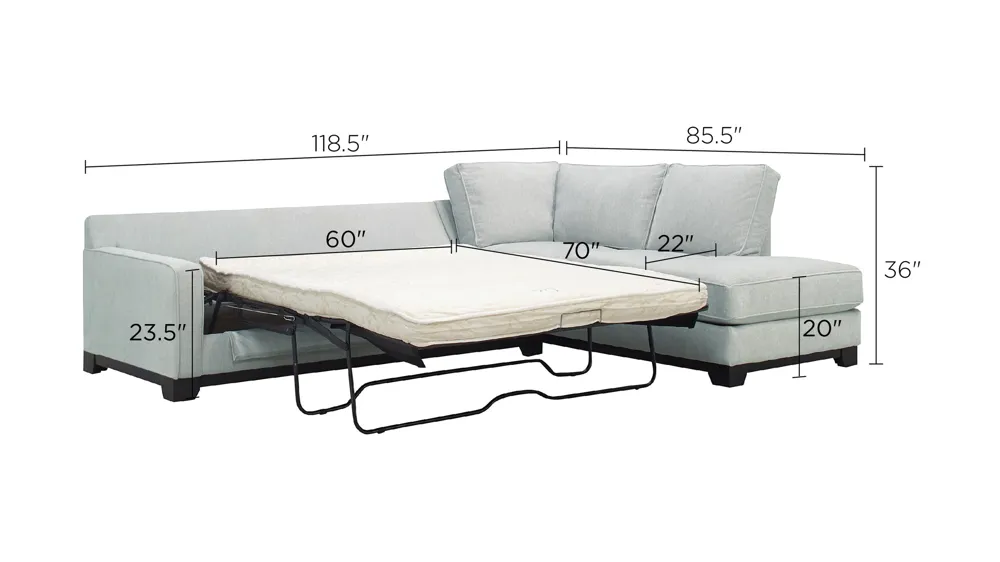Arlo 2-pc. Sleeper Sectional Sofa Dimensions