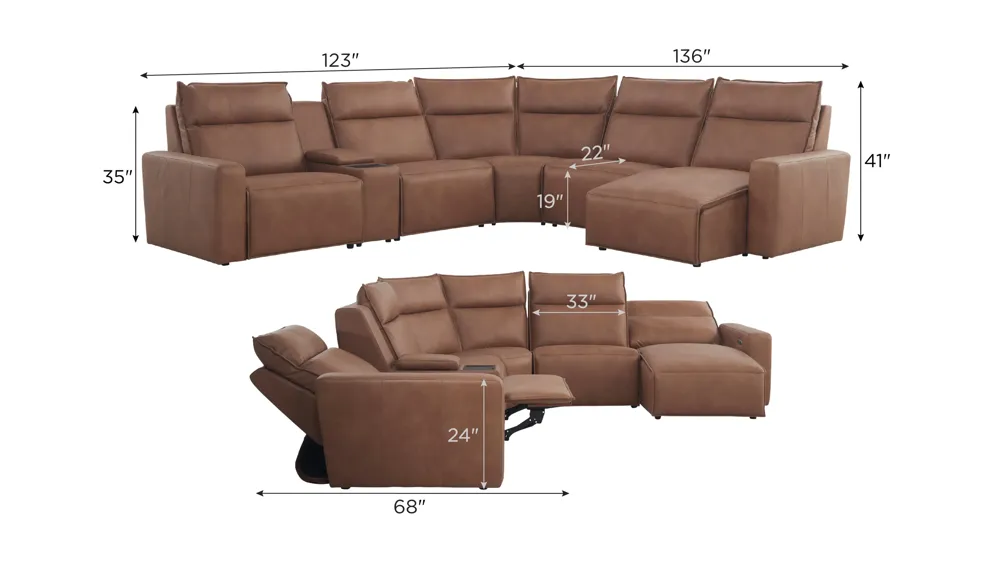 ModularTwo 6-pc. Dual Power Sectional w/ Media Console Dimensions