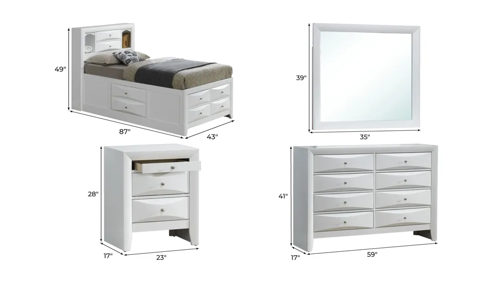 Marilla 4-pc. Captain's Bedroom Set Dimensions