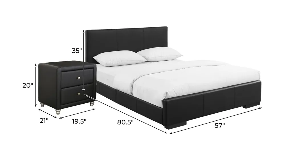 Hindes Platform Bed with 1 Nightstand Dimensions