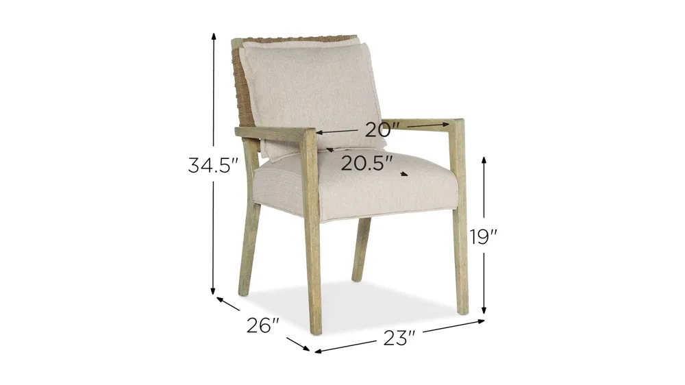 Surfrider Woven Back Arm Chair - Set of 2 Dimensions