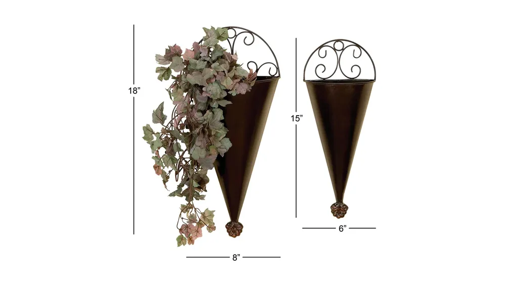 Ivy Collection Black Metal Planter Set of 2 Dimensions