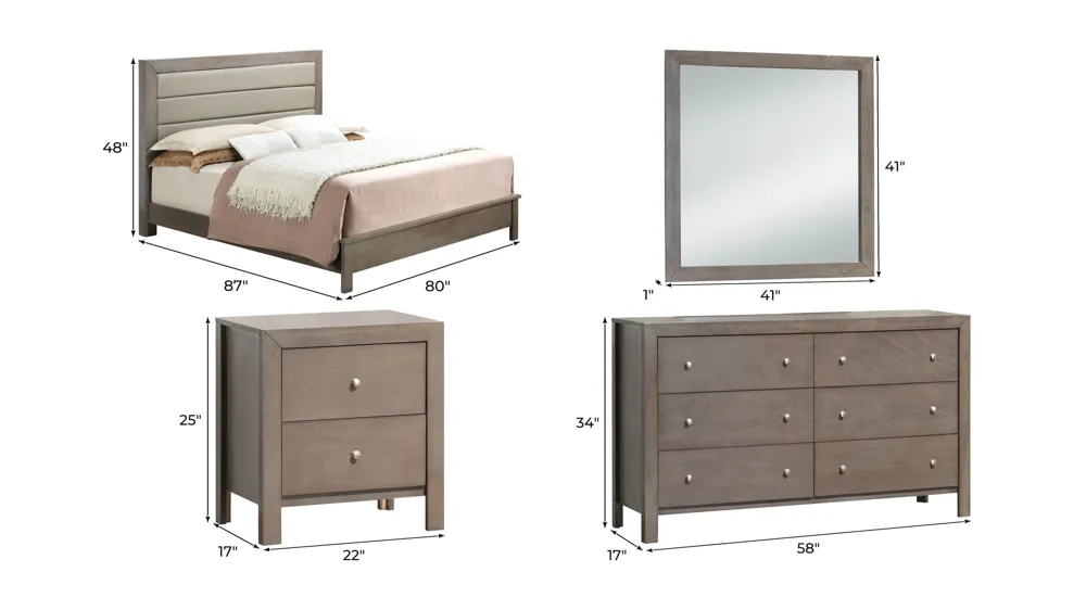 Burlington 4-pc. Upholstered Bedroom Set Dimensions
