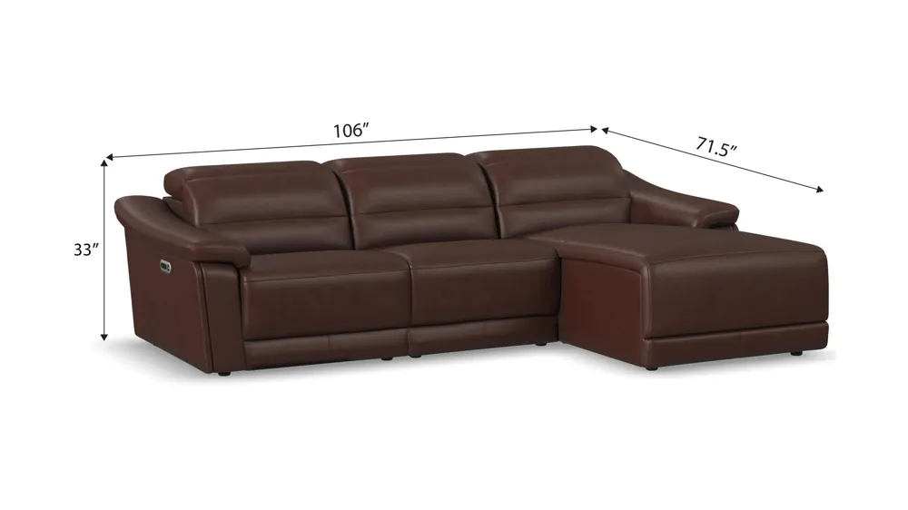 Tucker 3-pc. Triple Power Leather Sofa Chaise Dimensions