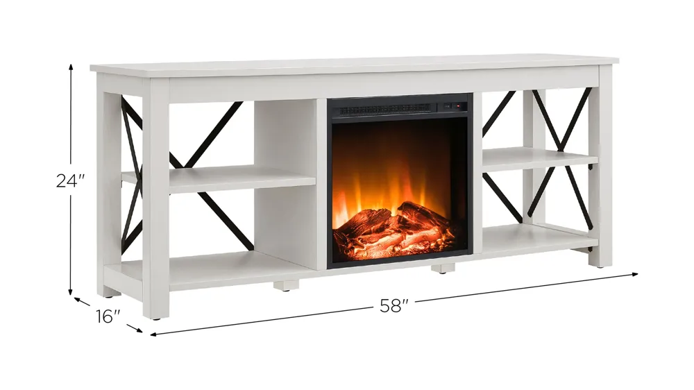 Paisley 58" TV Stand with Log Fireplace Insert Dimensions