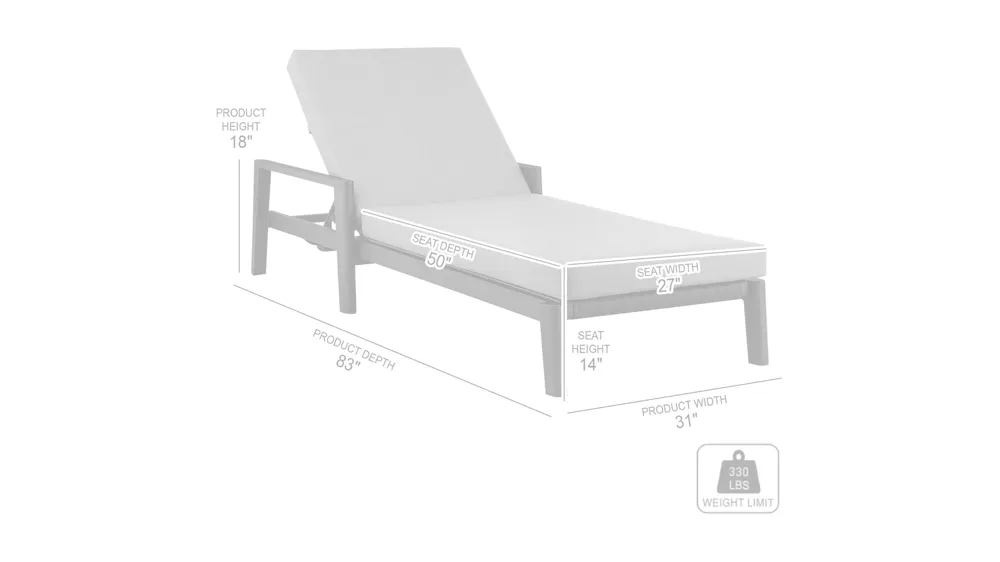 Cayman Outdoor Chaise Lounge Chair Dimensions