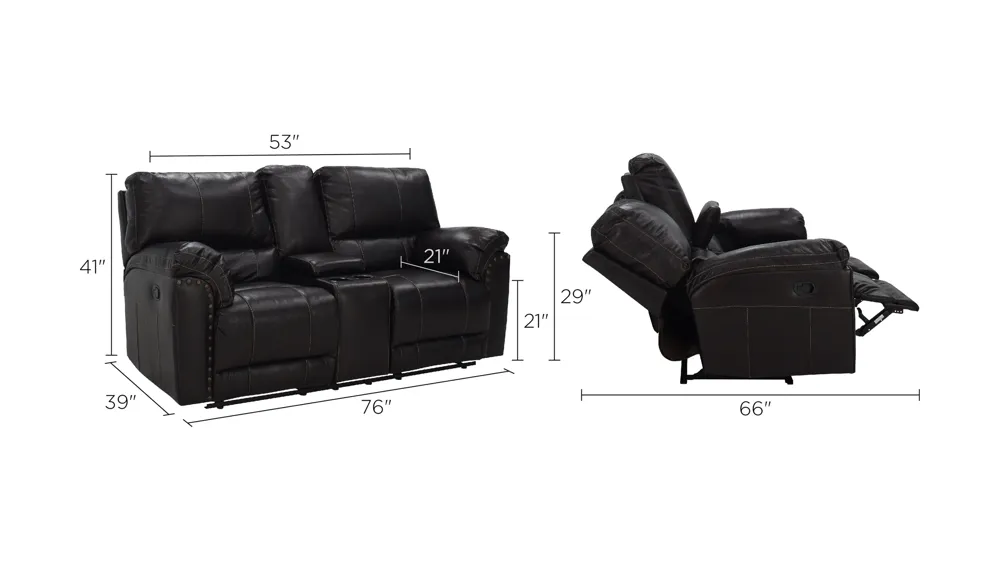 Waldron Wallaway Reclining Console Loveseat Dimensions