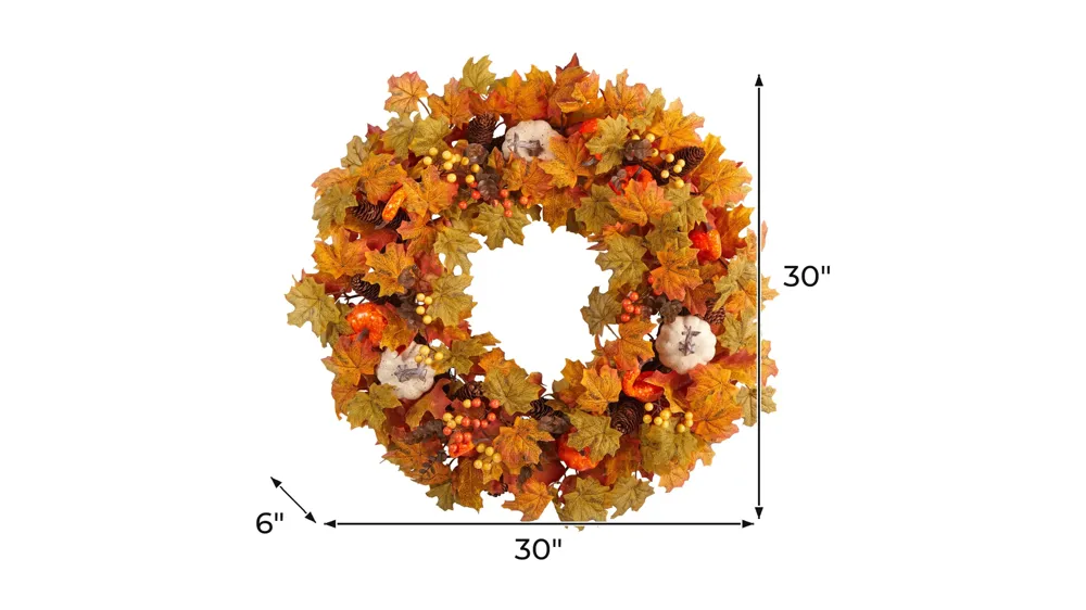 30" Harvest Foliage Artificial Wreath Dimensions