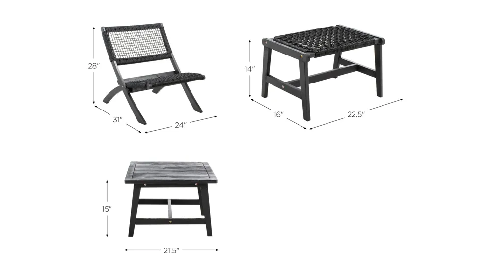 Gresley 5-pc. Patio Set Dimensions