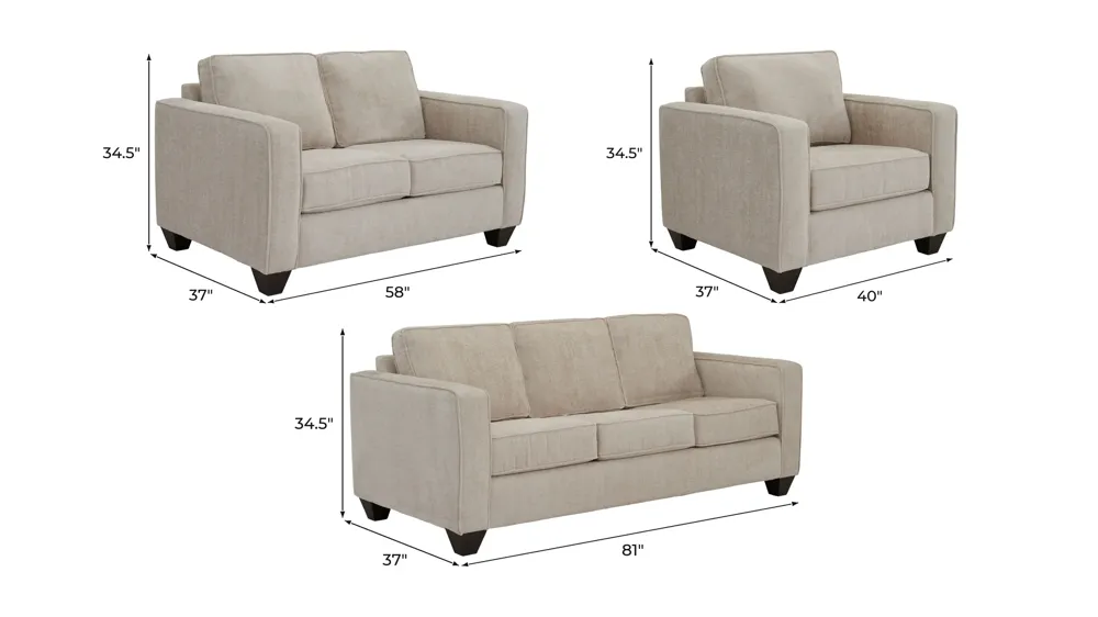 Odelle Living Room Set Dimensions