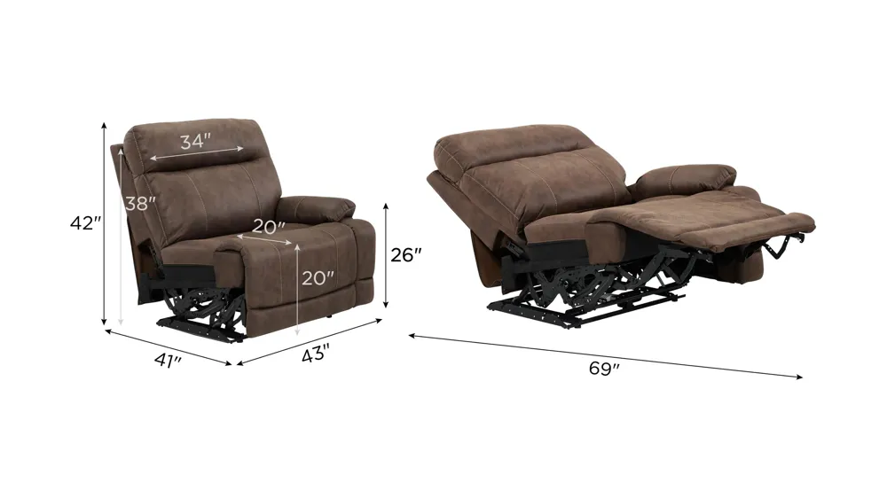 Gates Right Arm Facing Dual Power Recliner Dimensions