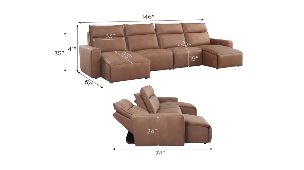 ModularTwo 4-pc. Dual Power Sectional Dimensions