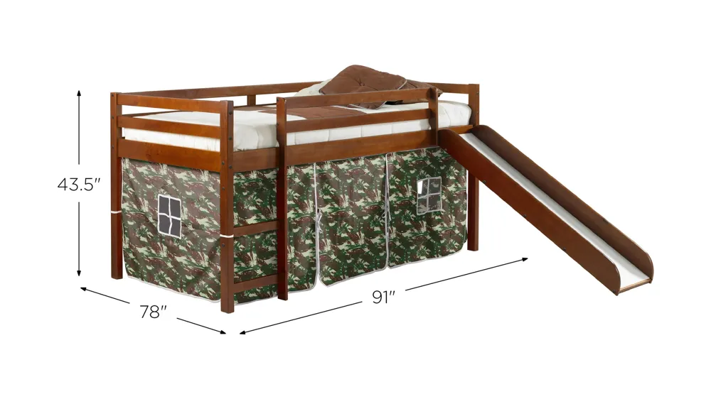 Tent Low Loft Bed with Slide & Tent Kit Dimensions