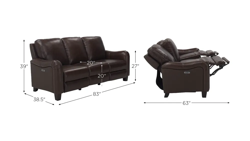 Dillon Leather Power-Reclining Sofa Dimensions