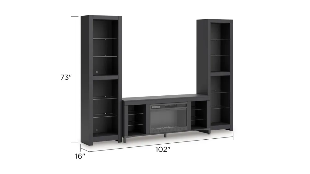 Cayberry 3-pc. Fireplace Entertainment Wall Dimensions