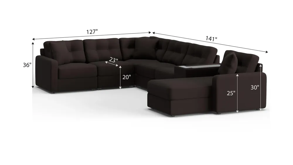 ModularOne 7-pc. Sectional w/One Power Console Dimensions