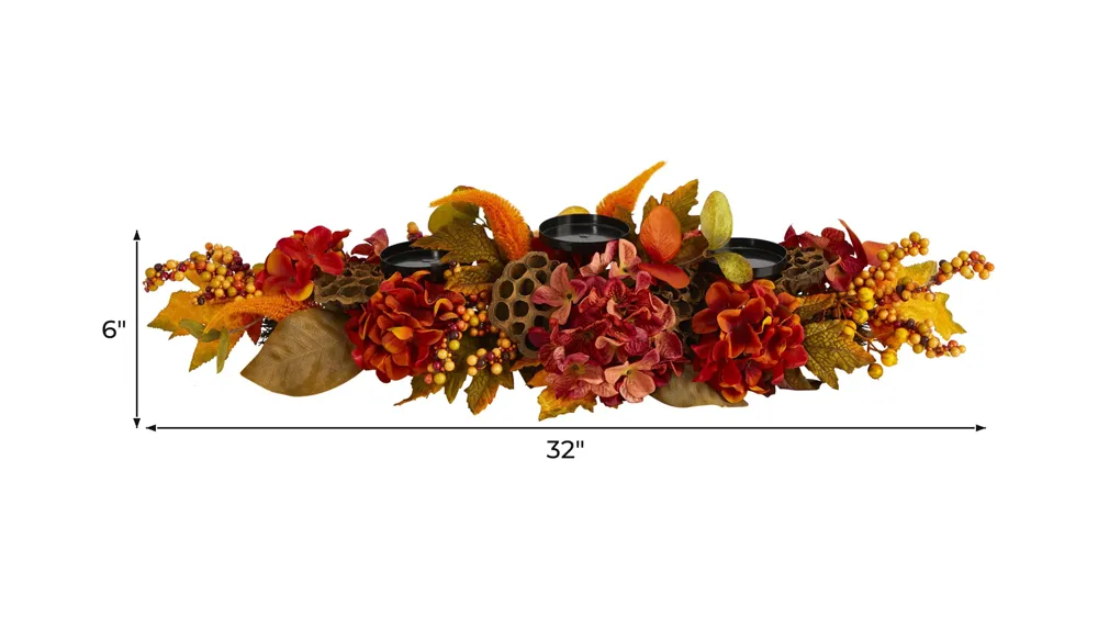 Fall Hydrangea, Lotus Seed and Berries Artificial Candelabrum Arrangement Dimensions