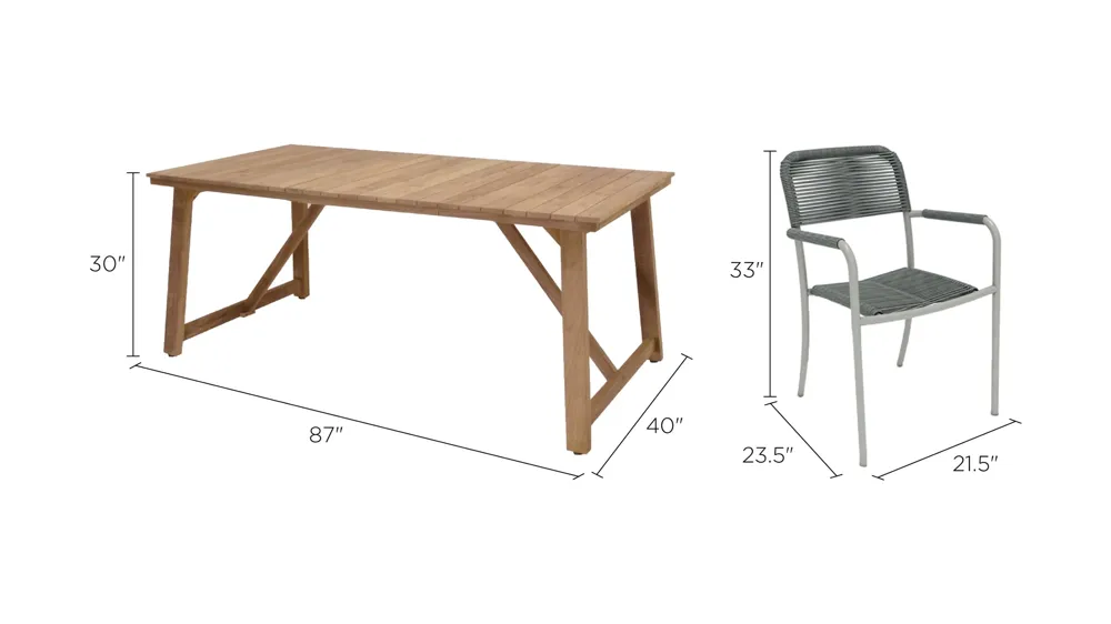 Amazonia Outdoor 9-pc. Rectangular Patio Dining Table Set w/ Armchairs Dimensions