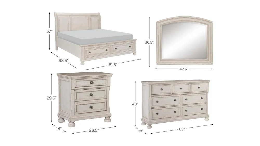 Donegan 4-pc. Sleigh Platform Storage Bedroom Set Dimensions