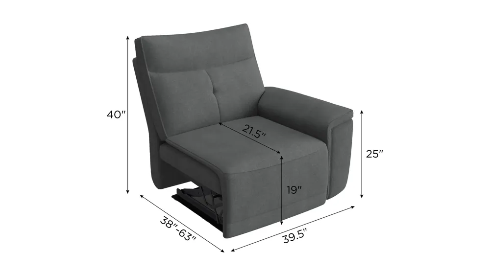 Graceland Right Arm Facing Dual Power Recliner Dimensions