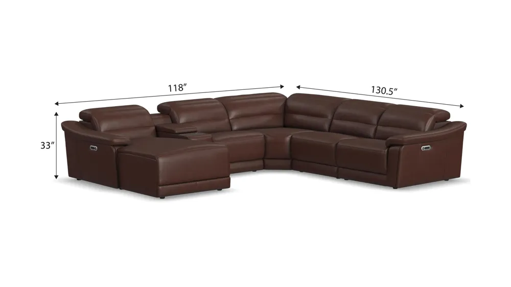 Tucker 6-pc. Triple Power Leather Sectional Dimensions