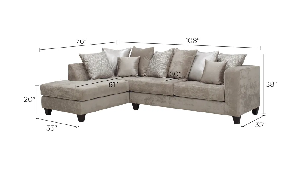 Whitney Chenille 2-pc. Sectional Sofa Dimensions