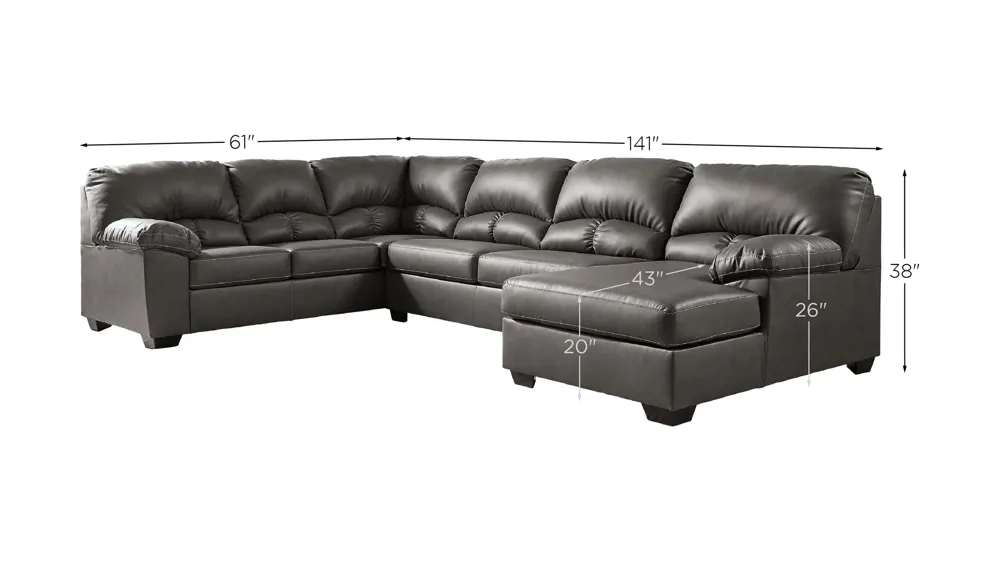 Aberton 3-pc. Sectional with Chaise Dimensions