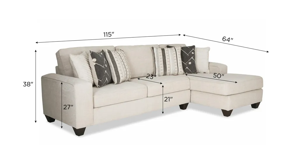 Alston 2-pc. Sofa Chaise Dimensions