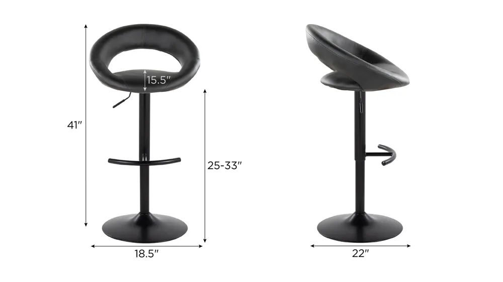 Posh Adjustable Barstool - Set of 2 Dimensions