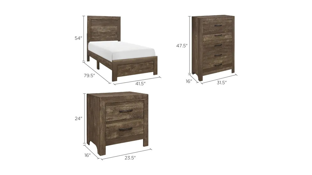 Bijou 3-pc. Panel Bedroom Set Dimensions