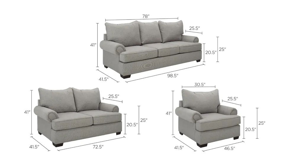 Caldwell Living Room Set Dimensions