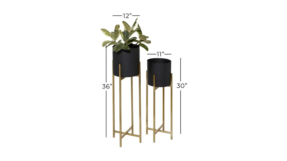 Ivy Collection Black Metal Planter Set of 2 Dimensions