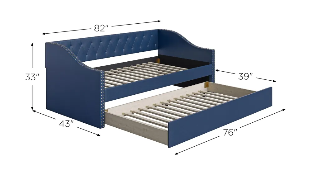 Delaware Faux Leather Daybed with Trundle Set Dimensions