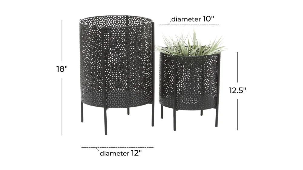 Ivy Collection CosmoLiving by Cosmopolitan Black Metal Planter Set of 2 Dimensions