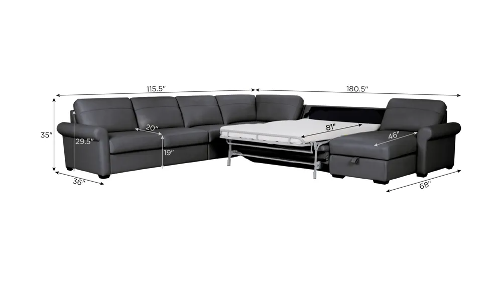 Harley 6-pc. Leather Sectional Dimensions