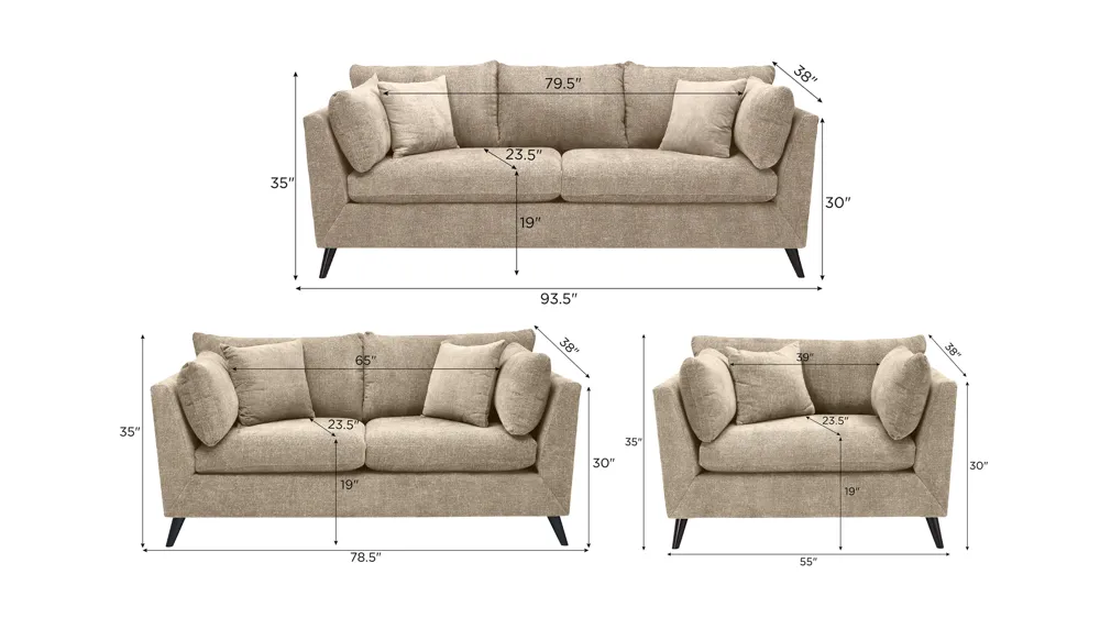 Caruso Living Room Set Dimensions
