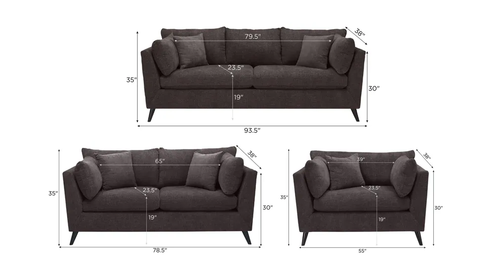 Caruso Living Room Set Dimensions