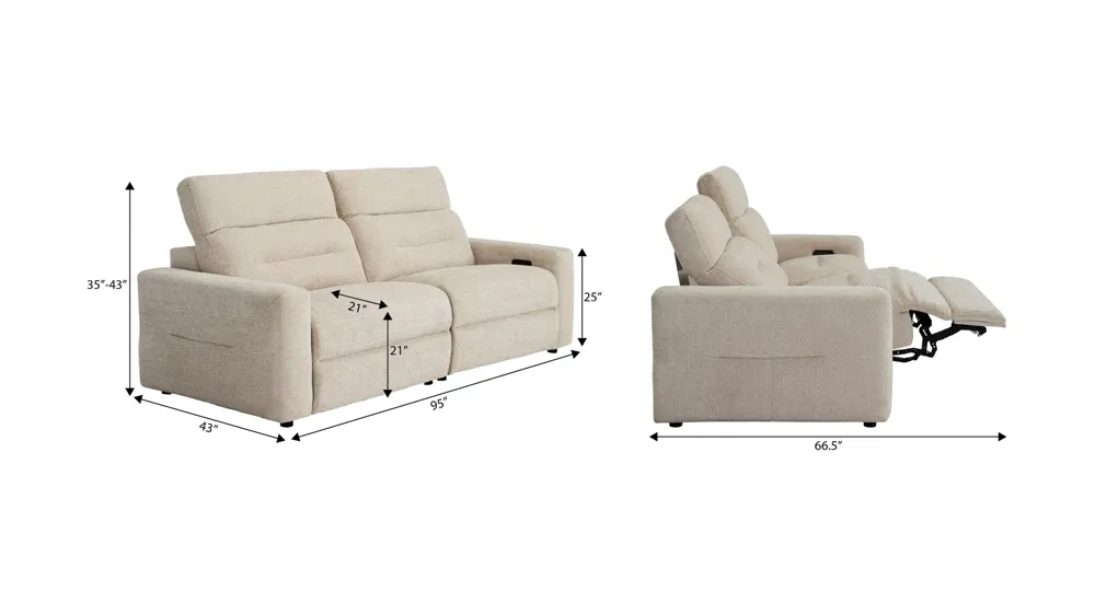 Bradbury 2-pc. Dual Power Loveseat Dimensions