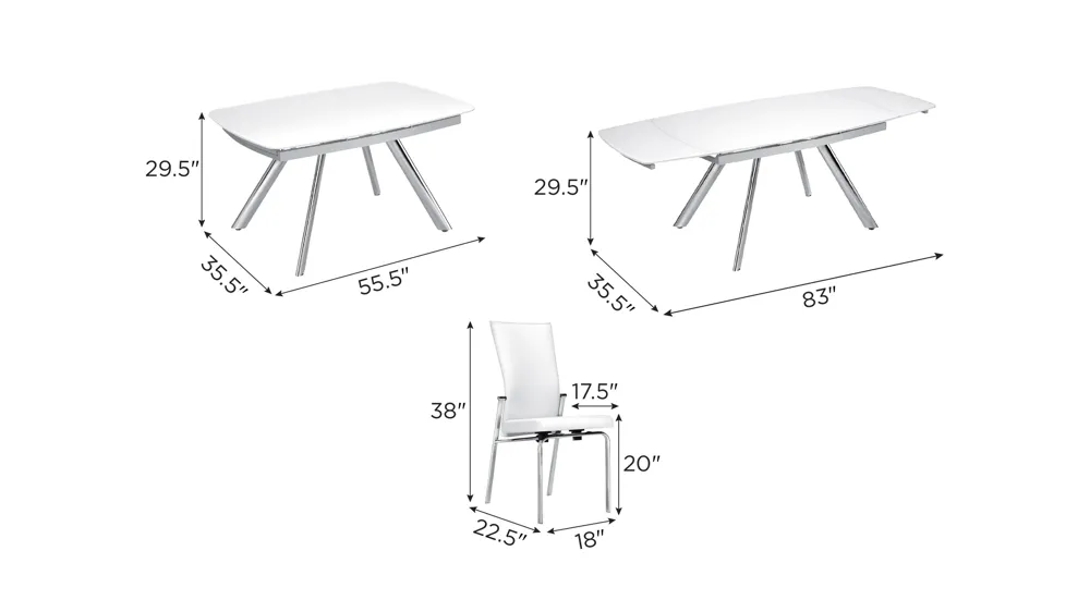 Paloma 5-pc. Glass Dining Set Dimensions