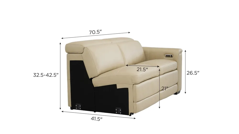 Finnegan Right Arm Facing Dual Power Loveseat Dimensions