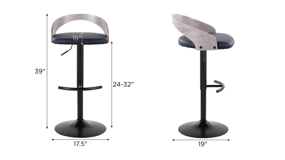Grotto Adjustable Barstool - Set of 2 Dimensions