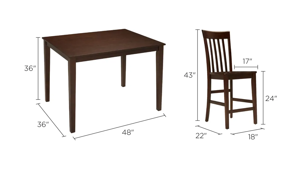 52nd Street 5-pc. Counter-Height Dining Set Dimensions