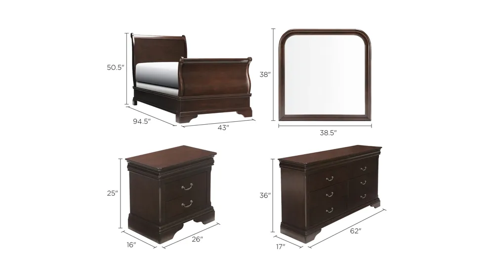 Charleston 4-pc. Bedroom Set Dimensions