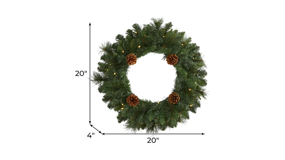 20in. Pre-Lit Pine Artificial Christmas Wreath Dimensions